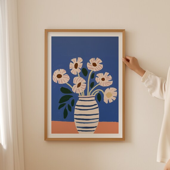 Flowers In Vase Art Print Minimalist Wall Art Cute Flower Market Poster Art