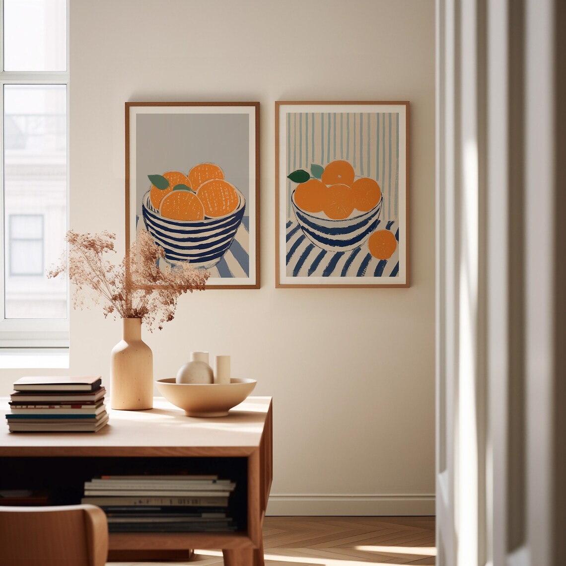 Oranges Art Print, Blue French Kitchen Decor - Image 2