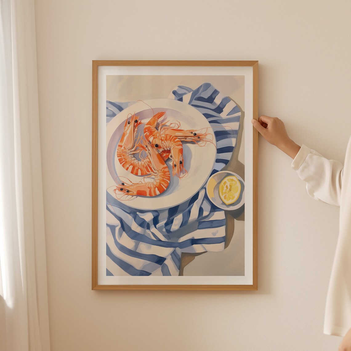 Plate Of Shrimp With Lemon Coastal Kitchen Food Painting Poster - Image 3
