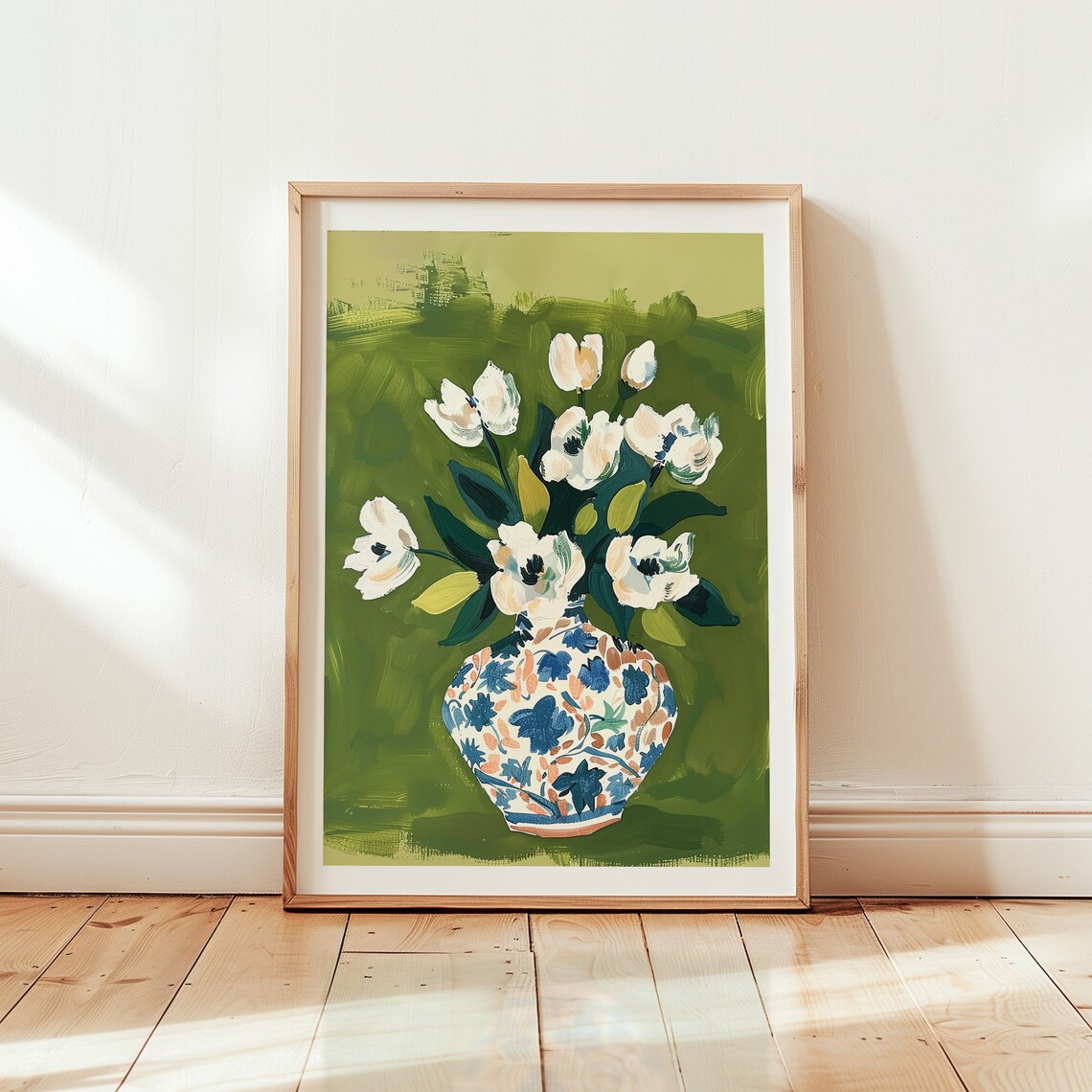 Flowers In A Vase Gouache Art Print, Floral Decor