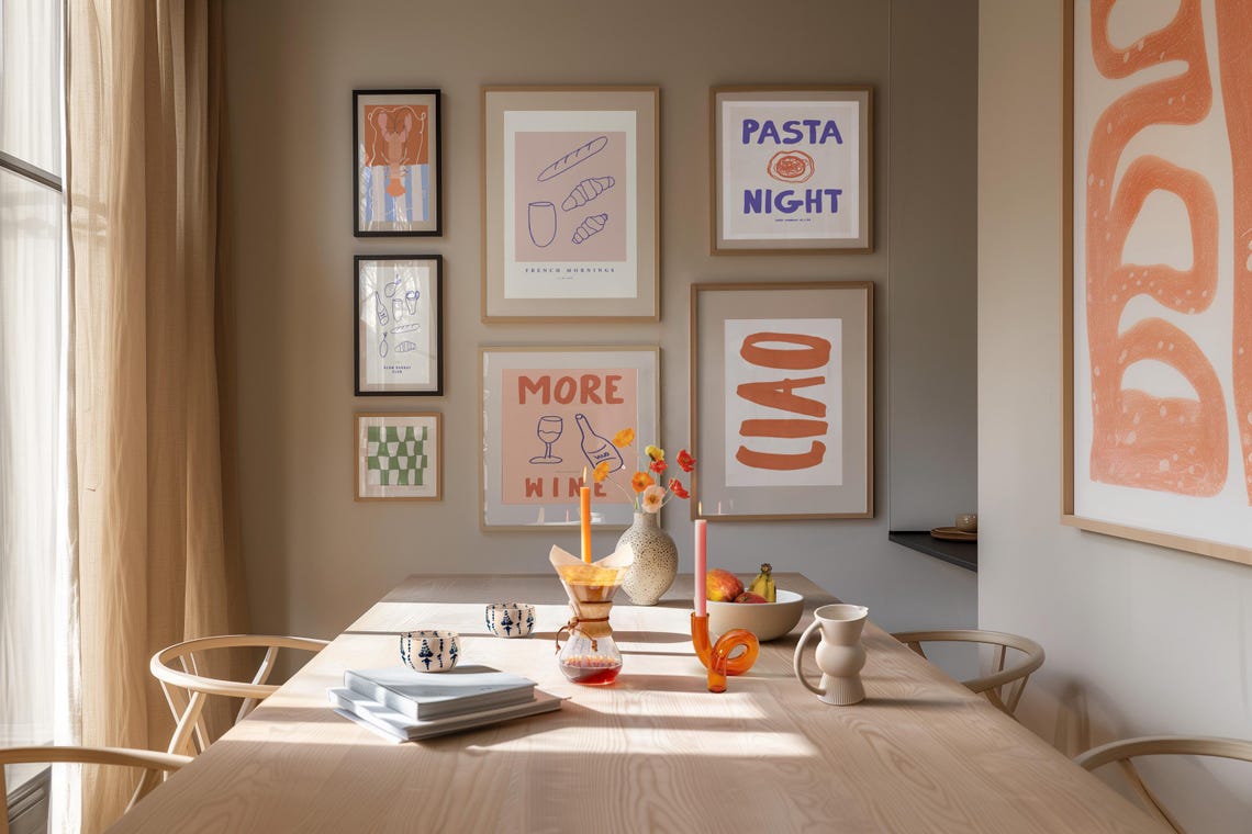 French Morning Baguette and Croissant Line Art Breakfast Poster - Image 2