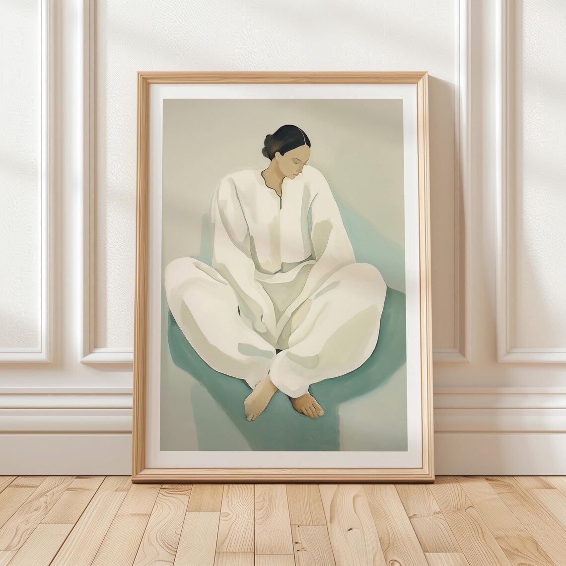Seated Woman In White Robes Minimalist Nordic Figure Painting Poster - Image 2
