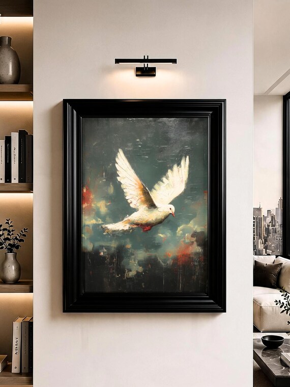 White Dove Wall Art Peace Bird Atmospheric Oil Painting Print