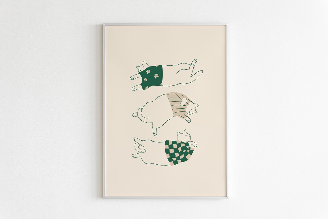 Cat Line Art Print, Cats In Sweaters - Image 3