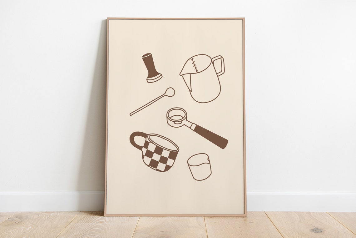 Espresso Coffee Brewing Tools Minimalist Line Art Kitchen Poster - Image 3