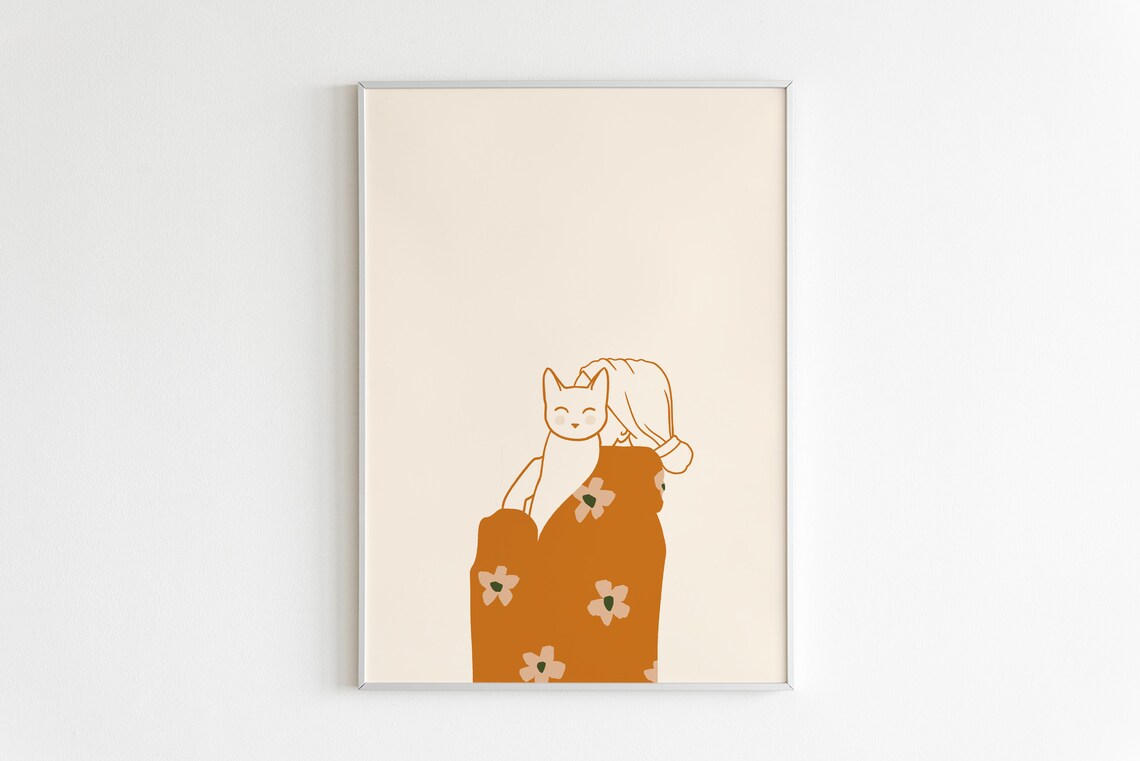Kitty Cuddles Cat Lover Art Print, Cute Cat