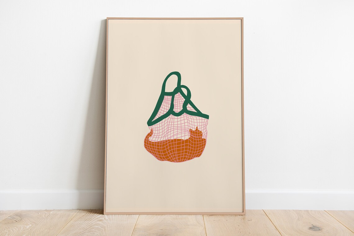 Cat Produce Bag Illustrated Art Print - Image 4