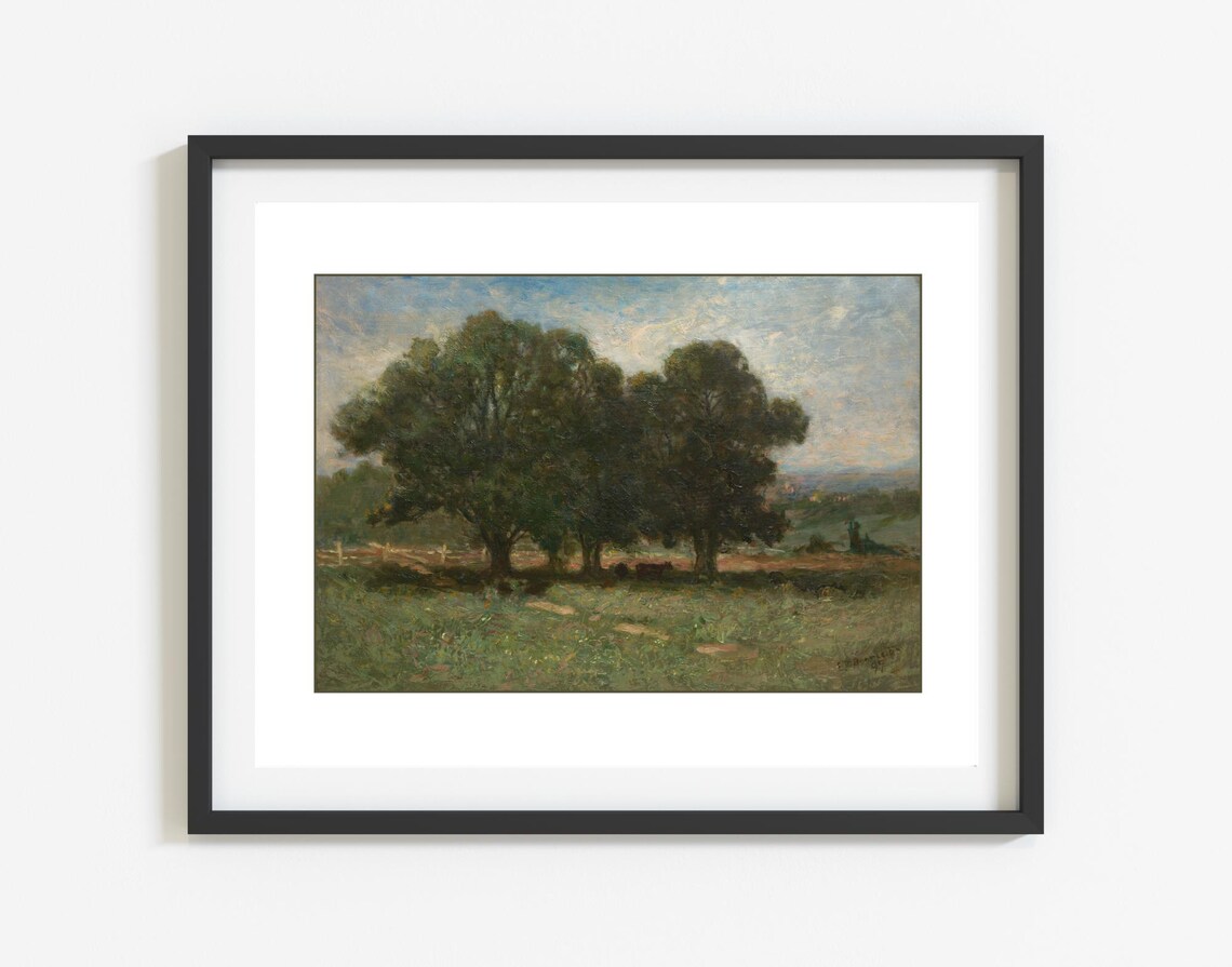 Vintage Farm Landscape Art Print, Countryside Decor