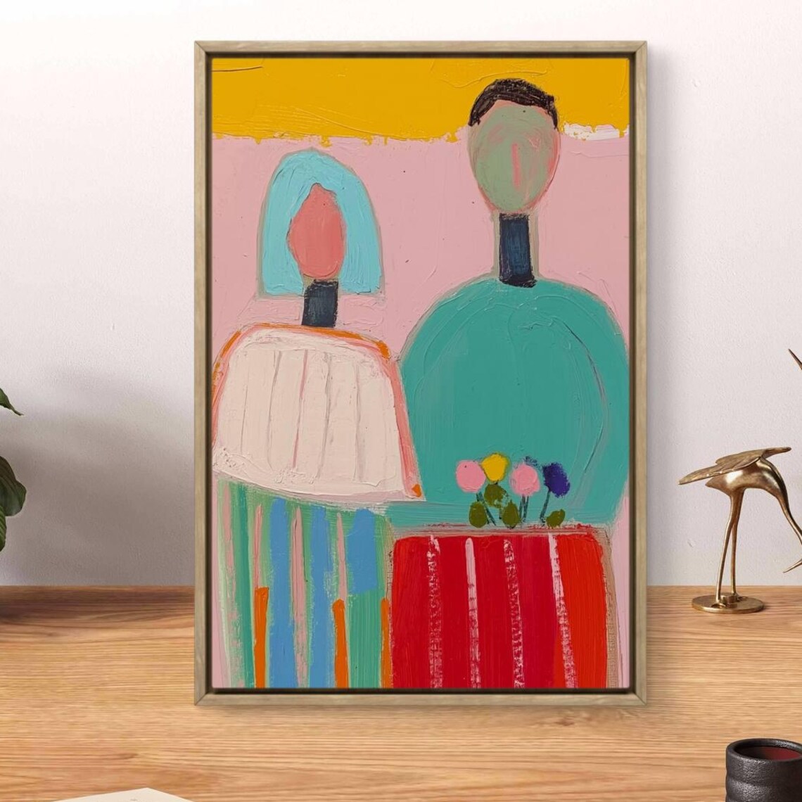Colorful Abstract Couple Painting Modern Figurative Love Wall Art