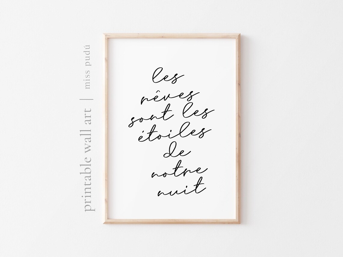 French Dreams Quote Poster Les Reves Sont Les Etoiles De Notre Nuit Script Decor - Image 2