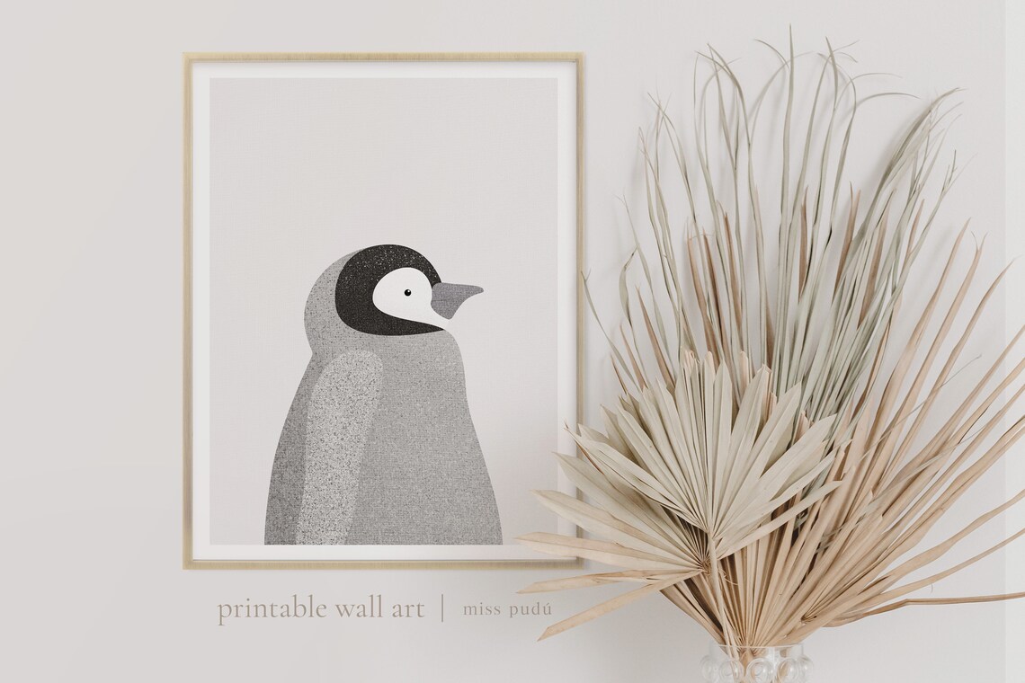 Baby Penguin Illustration Gray Bird Profile Nursery Modern Print - Image 3