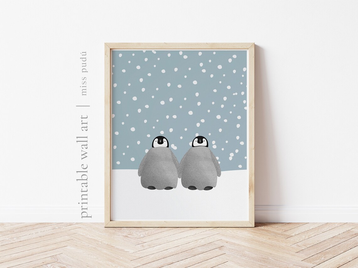 Emperor Penguins Winter Illustration Art Print, Nursery Decor - Image 3
