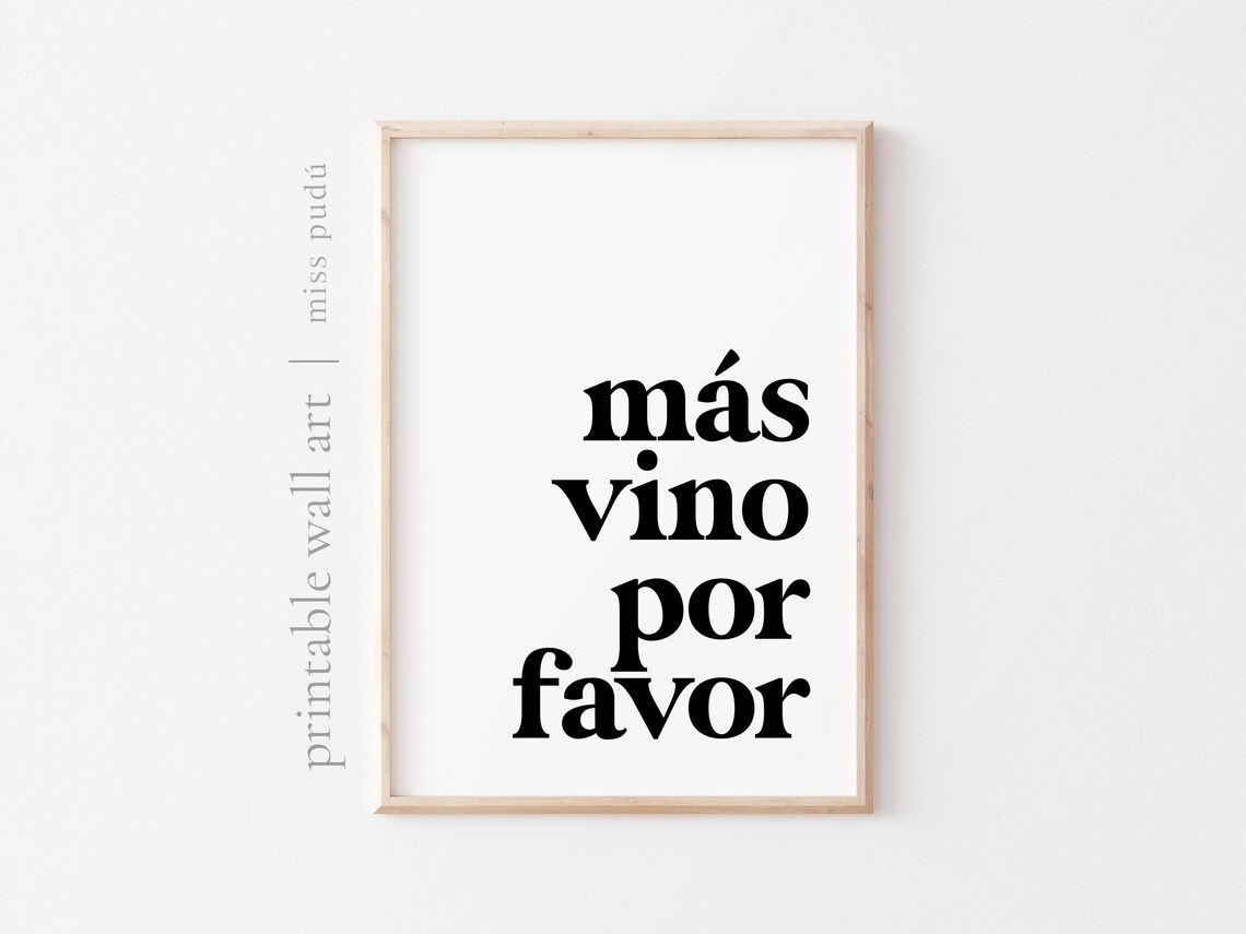Mas Vino Por Favor Quote Poster Spanish More Wine Please Bold Kitchen Decor - Image 2
