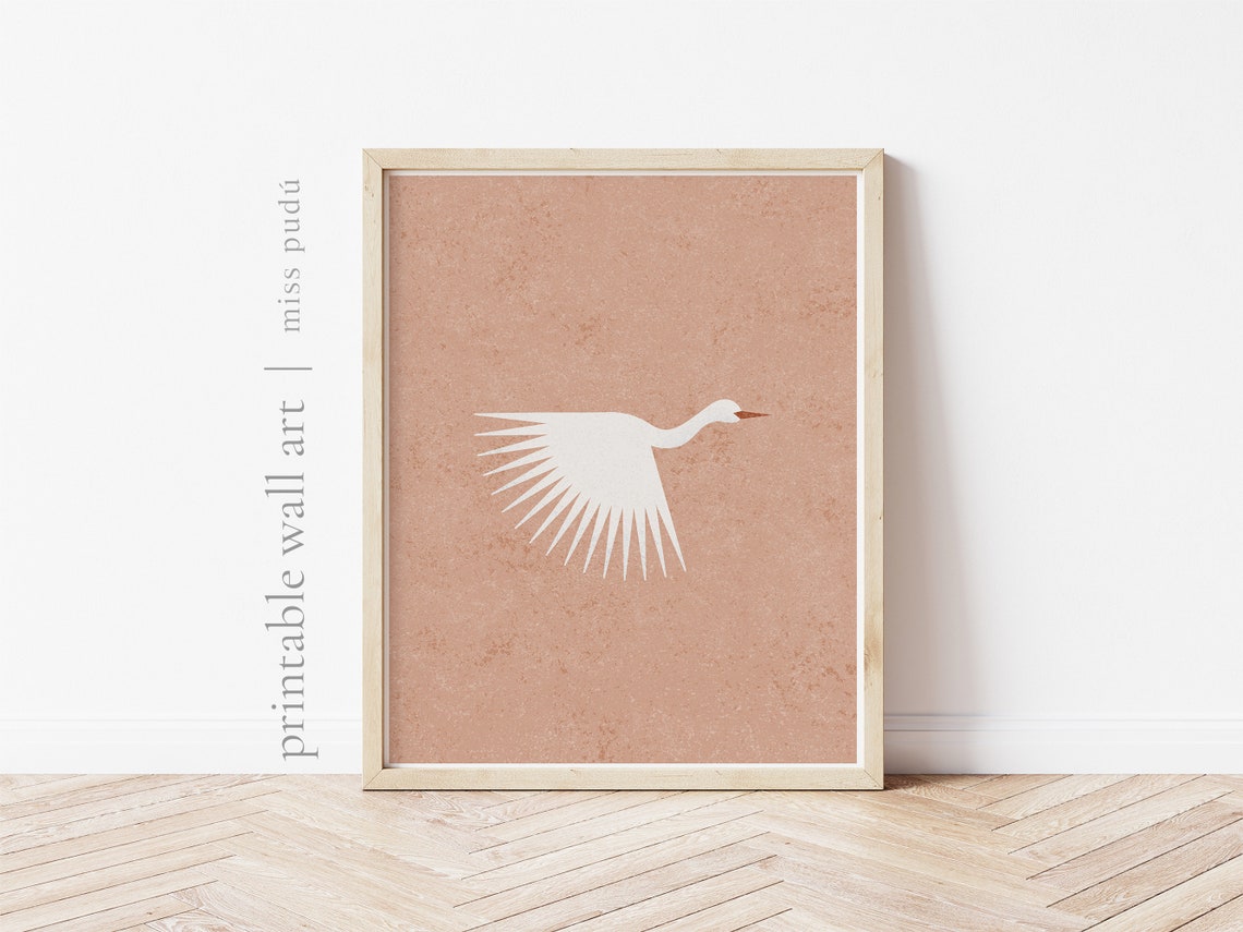 White Heron in Flight Terracotta Boho Bird Illustration Poster - Image 3