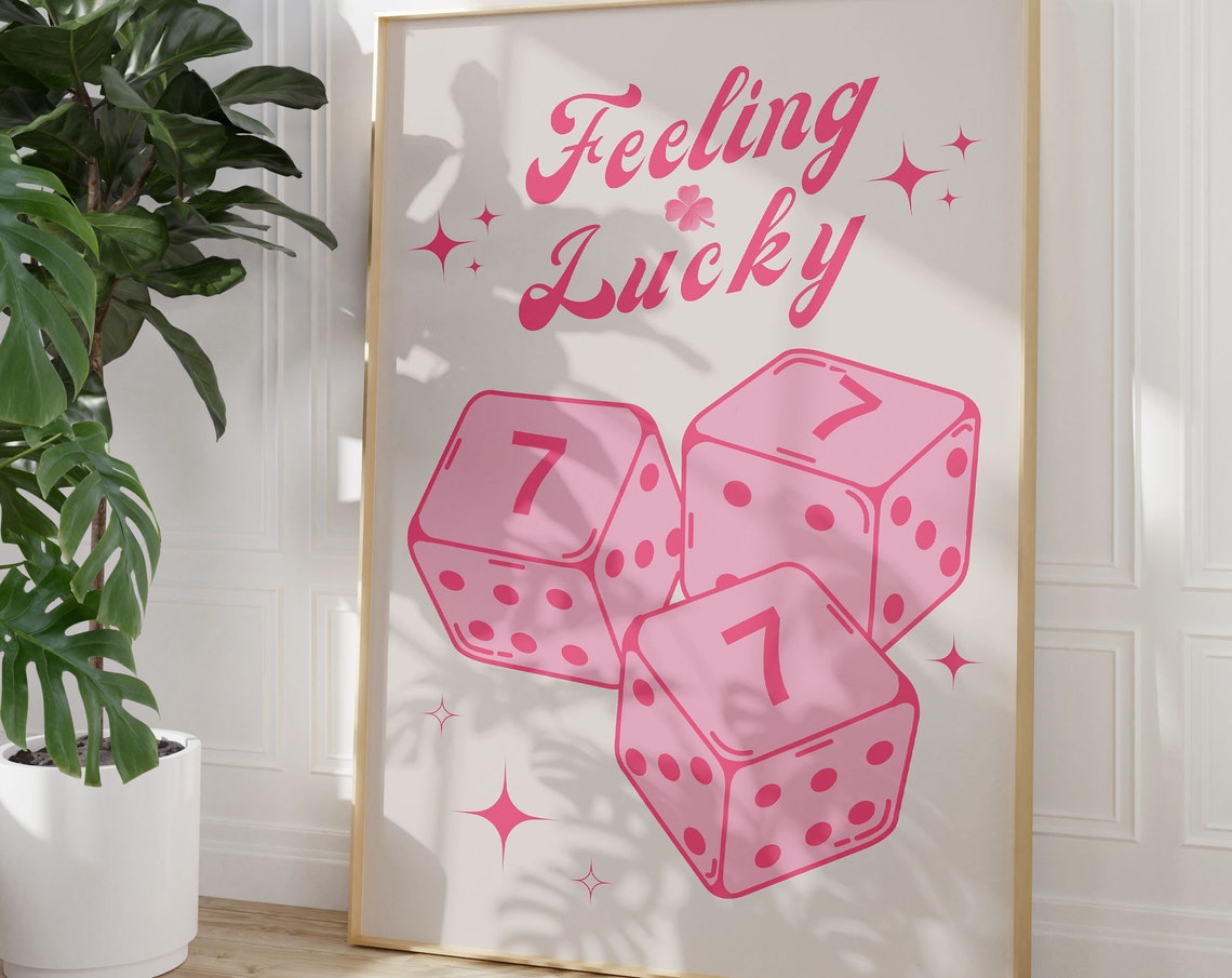 Feeling Lucky Pink Dice 777 Casino Retro Funky Dorm Room Poster