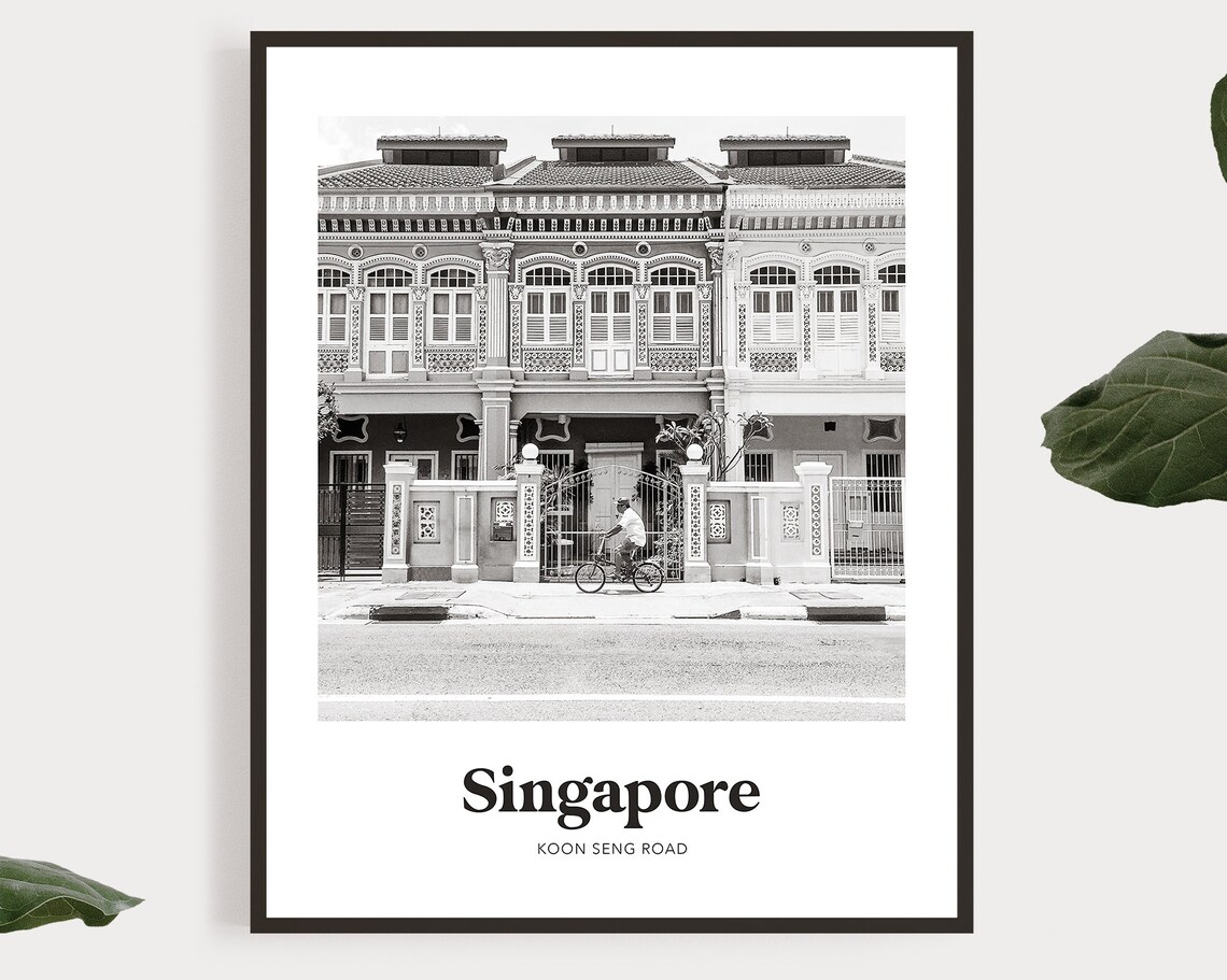 Singapore Koon Seng Road Black and White Shophouse Photo Poster