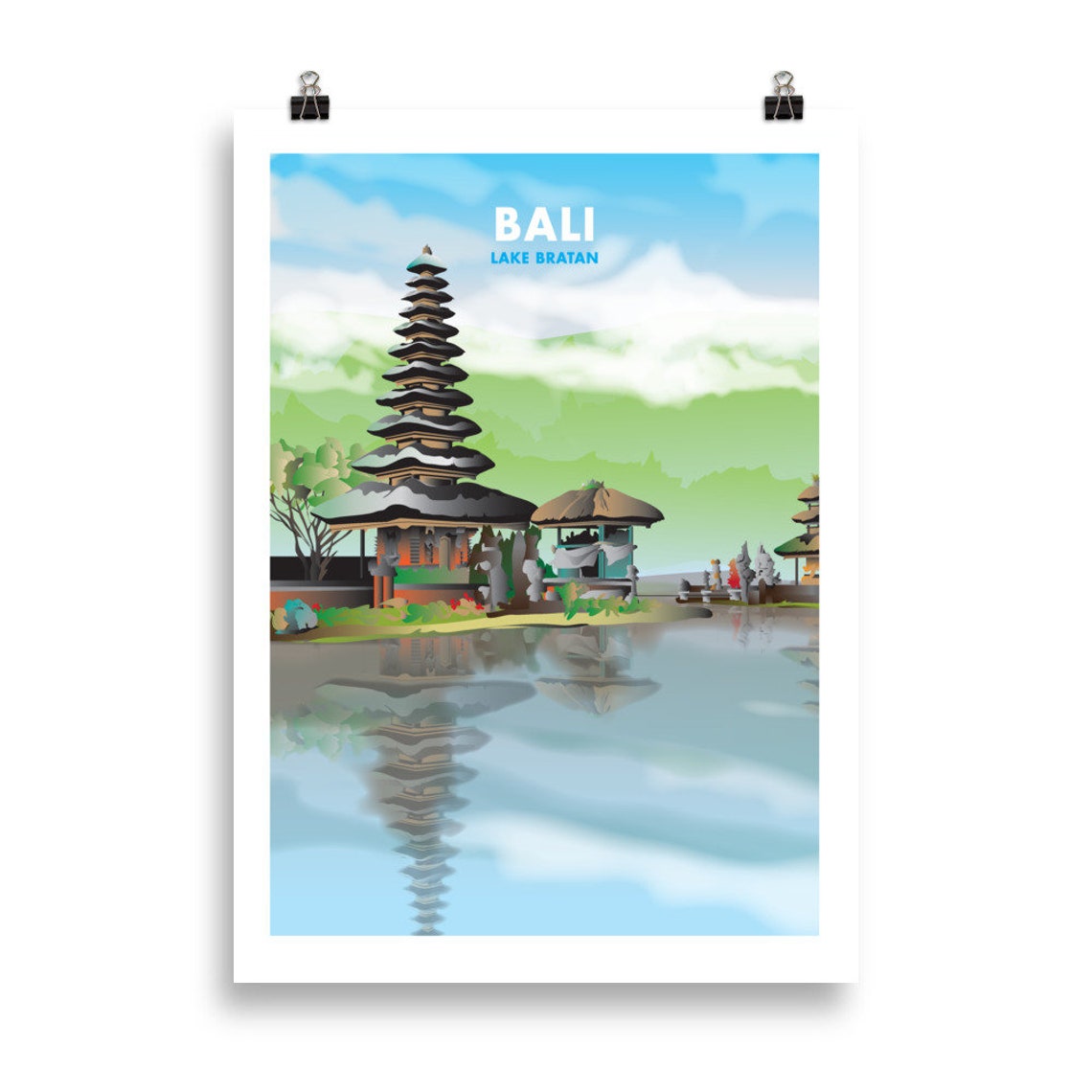 Bali Lake Bratan Ulun Danu Temple Water Reflection Travel Poster - Image 2