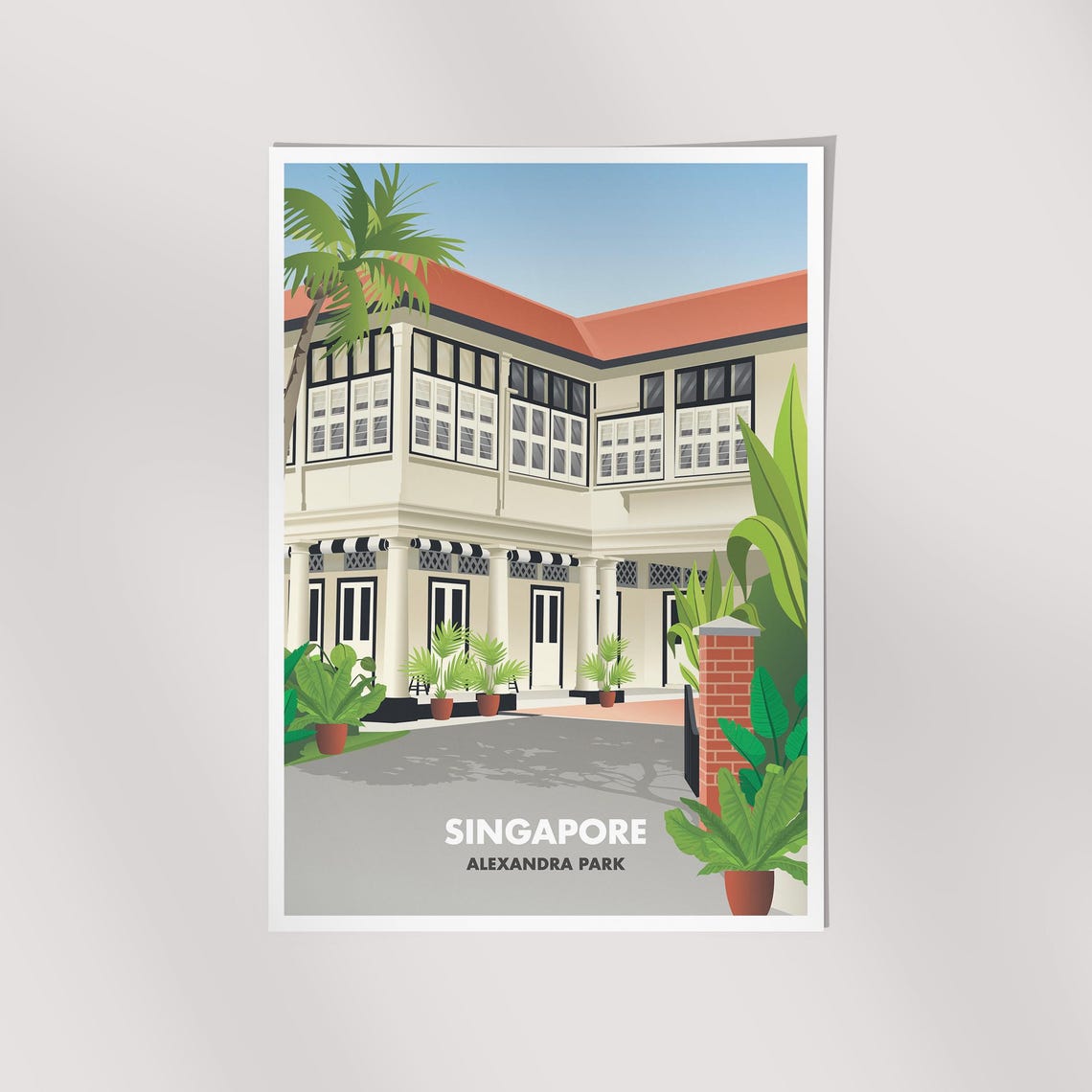 Singapore Alexandra Park Colonial Black White House Art Poster - Image 2