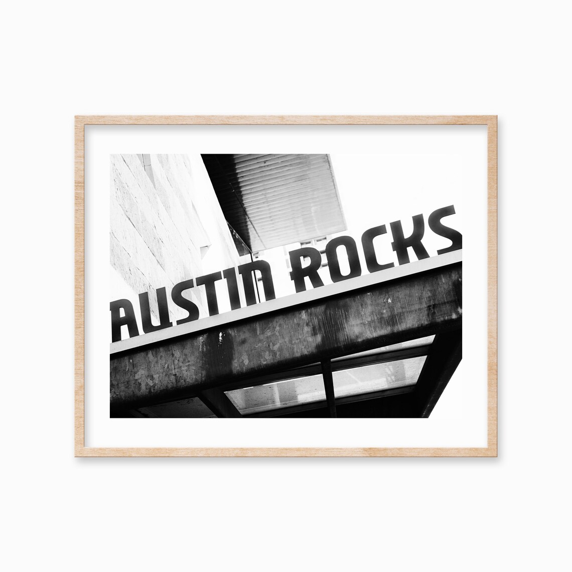 Austin Rocks Sign Black and White Urban Wall Photography Poster