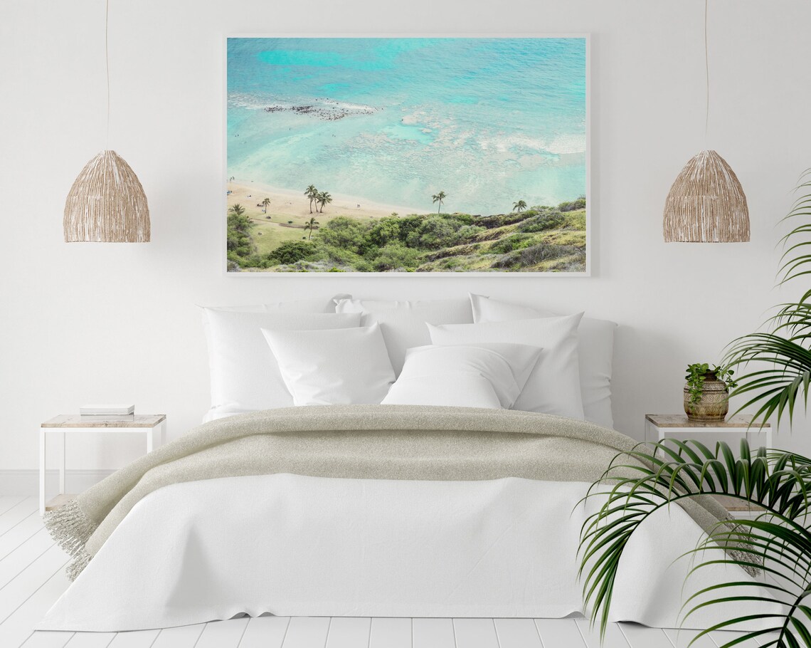 Aerial Photo of Palm Trees on a Tropical Beach by Blue Sea Poster