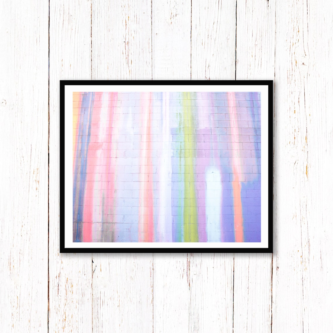 Soft Pastel Striped Wall Pink Blue Lilac Brick Art Photo Poster - Image 2