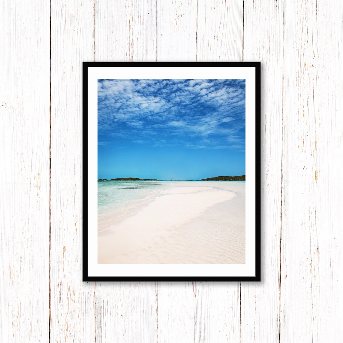 Long White Sandbar Between Turquoise Waters Under a Cloudy Sky Poster - Image 2