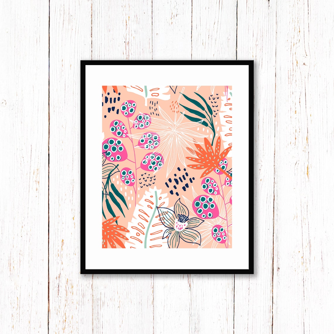 Peach Tropical Bloom Pattern Pink Coral Botanical Flower Poster - Image 2