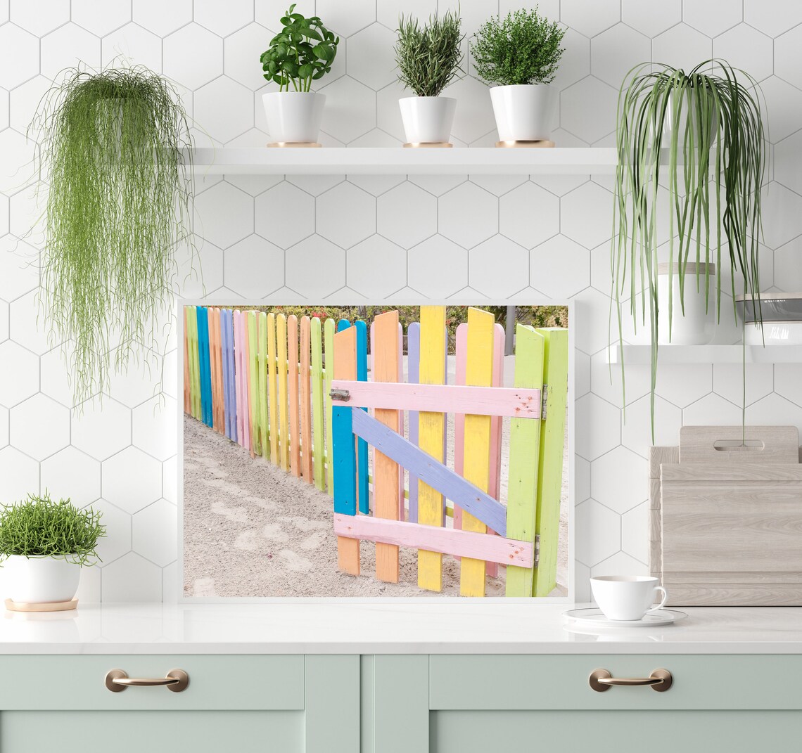 Pastel Rainbow Beach Gate Wooden Fence Tropical Island Photo Poster