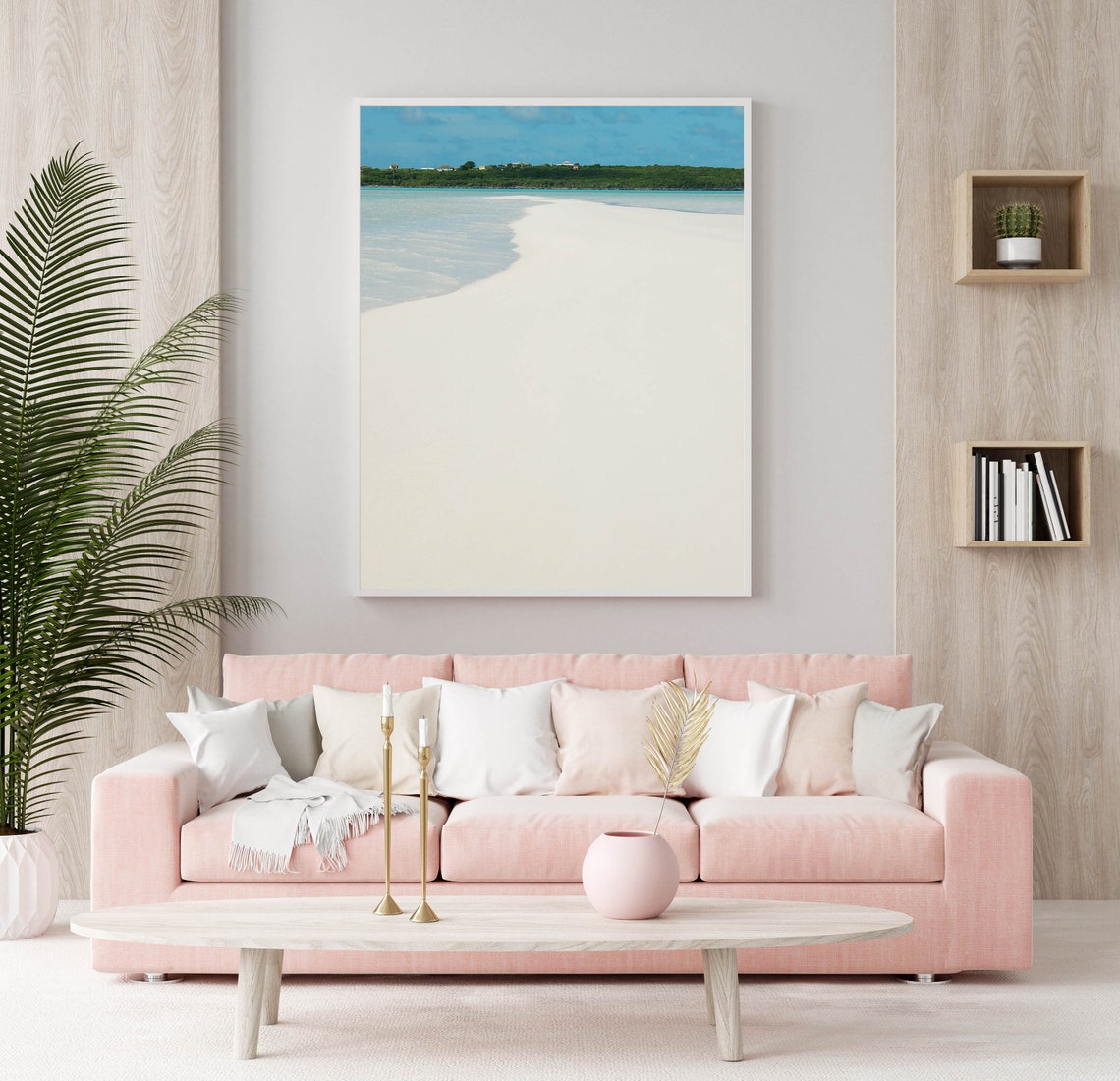 Pristine White Sand Beach with Bright Turquoise Sea Horizon Poster