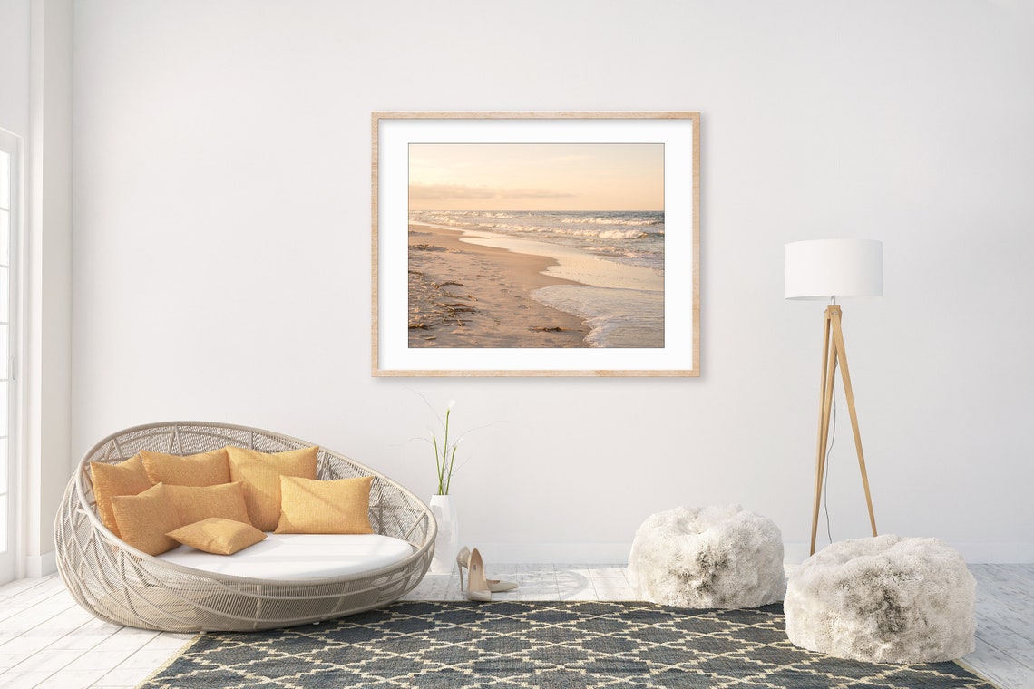 Golden Sunset Over a Calm Beach Shoreline with Soft Waves Poster - Image 3