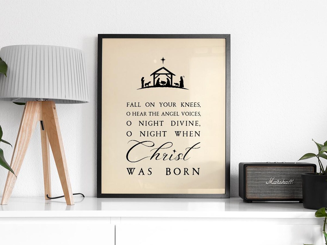 O Holy Night Nativity Silhouette Christ Was Born Cream Poster - Image 2