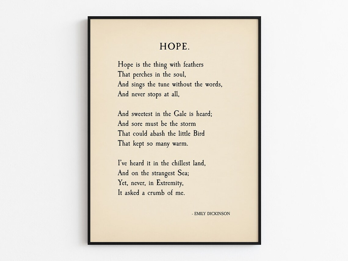Hope Poem By Emily Dickinson, Vintage Poetry Art Print