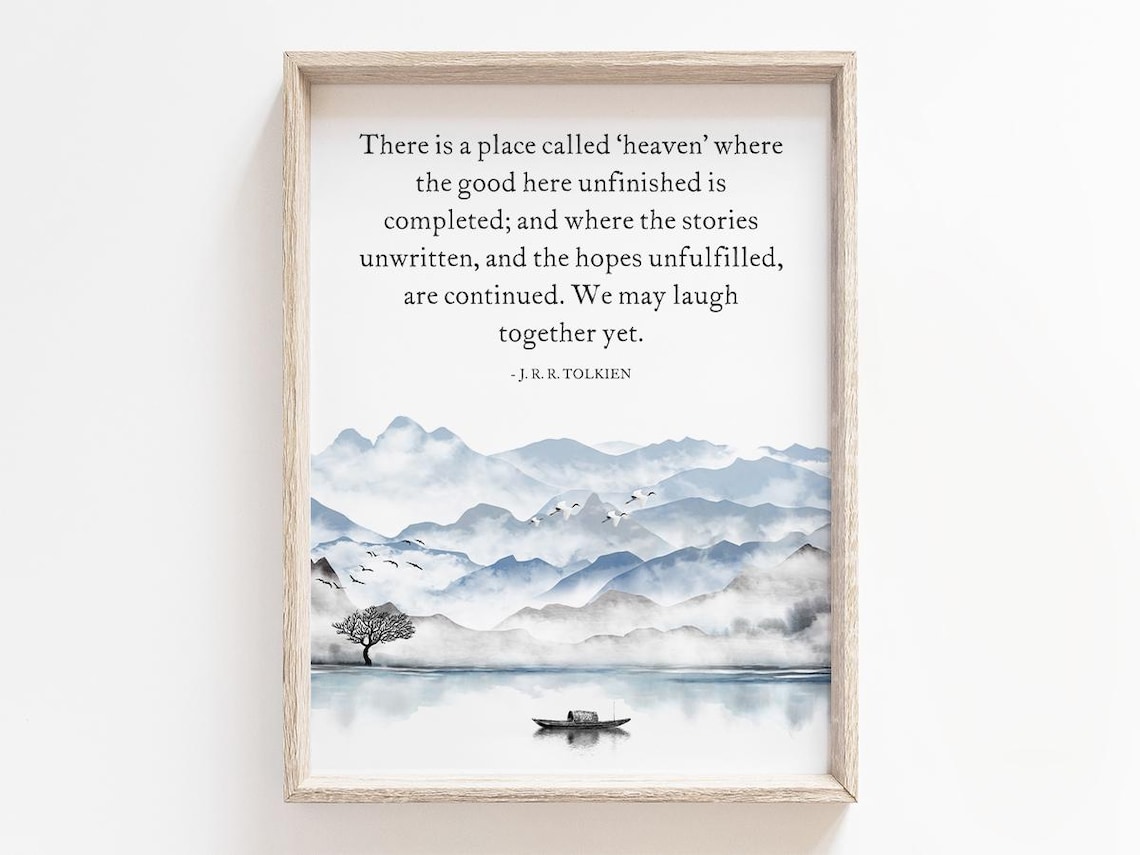 Tolkien Heaven Quote Watercolor Mountain Lake Inspirational Poster