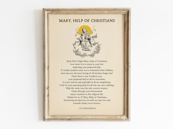 Mary Help Of Christians Prayer, Catholic Decor