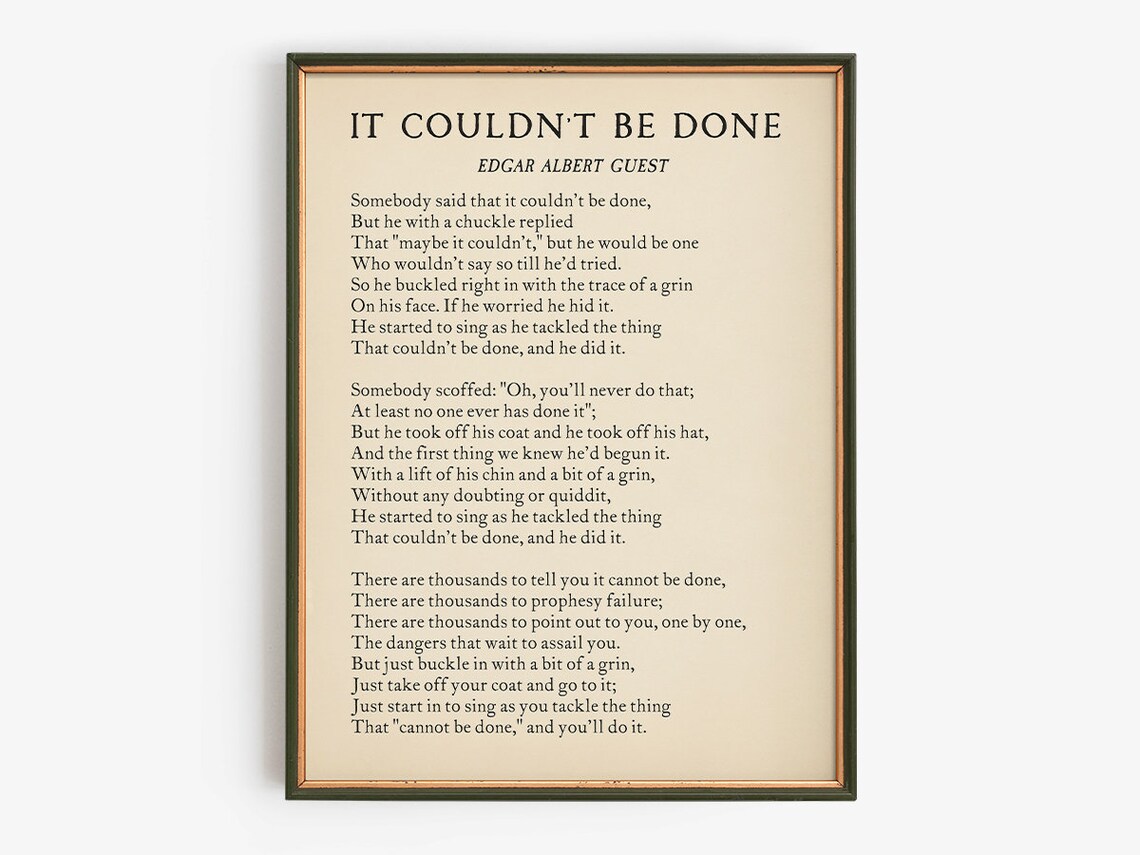 Edgar Albert Guest It Couldn't Be Done Perseverance Poem Print
