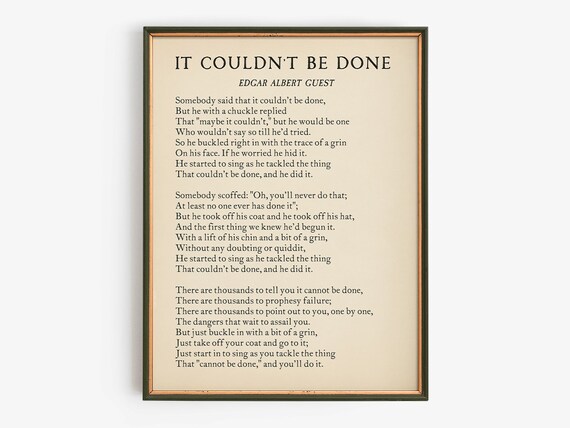 Edgar Albert Guest It Couldn't Be Done Perseverance Poem Print