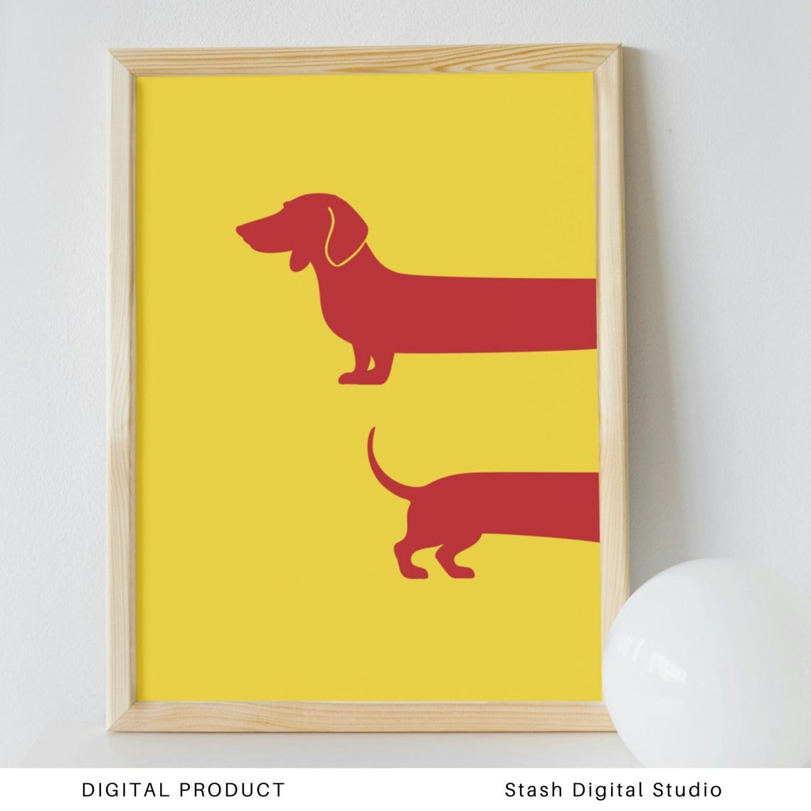 Red Dachshund Silhouette Bold Yellow Minimalist Dog Decor Poster - Image 4