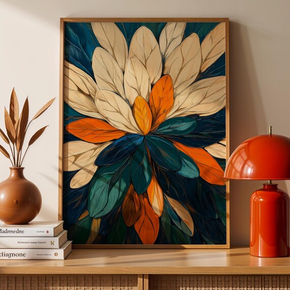 Abstract Botanical Leaf Print Midcentury Modern Wall Art