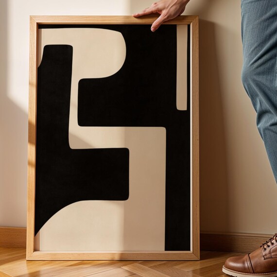Black Beige Abstract Geometric Wall Art Boho Neutral Decor