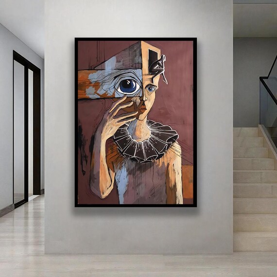 Surrealist Woman Portrait with Blue Eye Cubist Abstract Art Poster