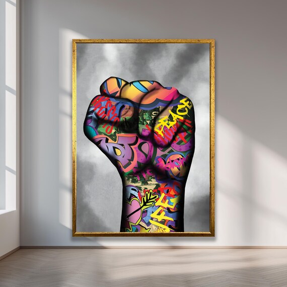 Raised Fist Graffiti Street Art Colorful Urban Power Statement Wall Poster