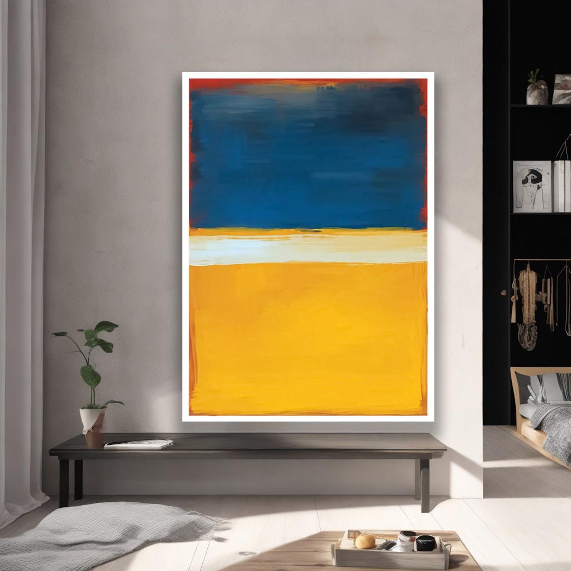 Abstract Blue and Yellow Color Block Rothko Style Modern Wall Art