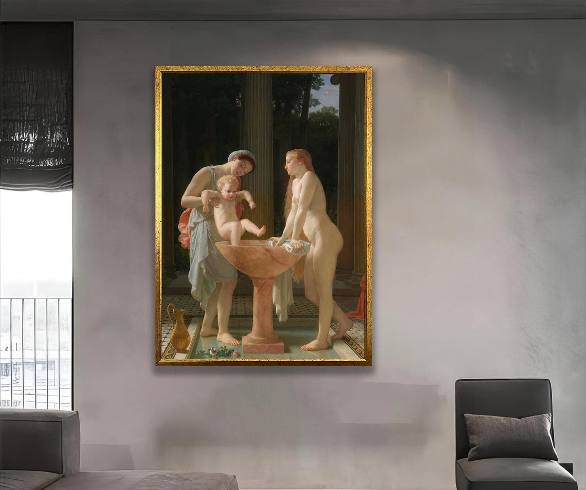 Classical Women Bathing Child Romantic Academic Art Painting Poster