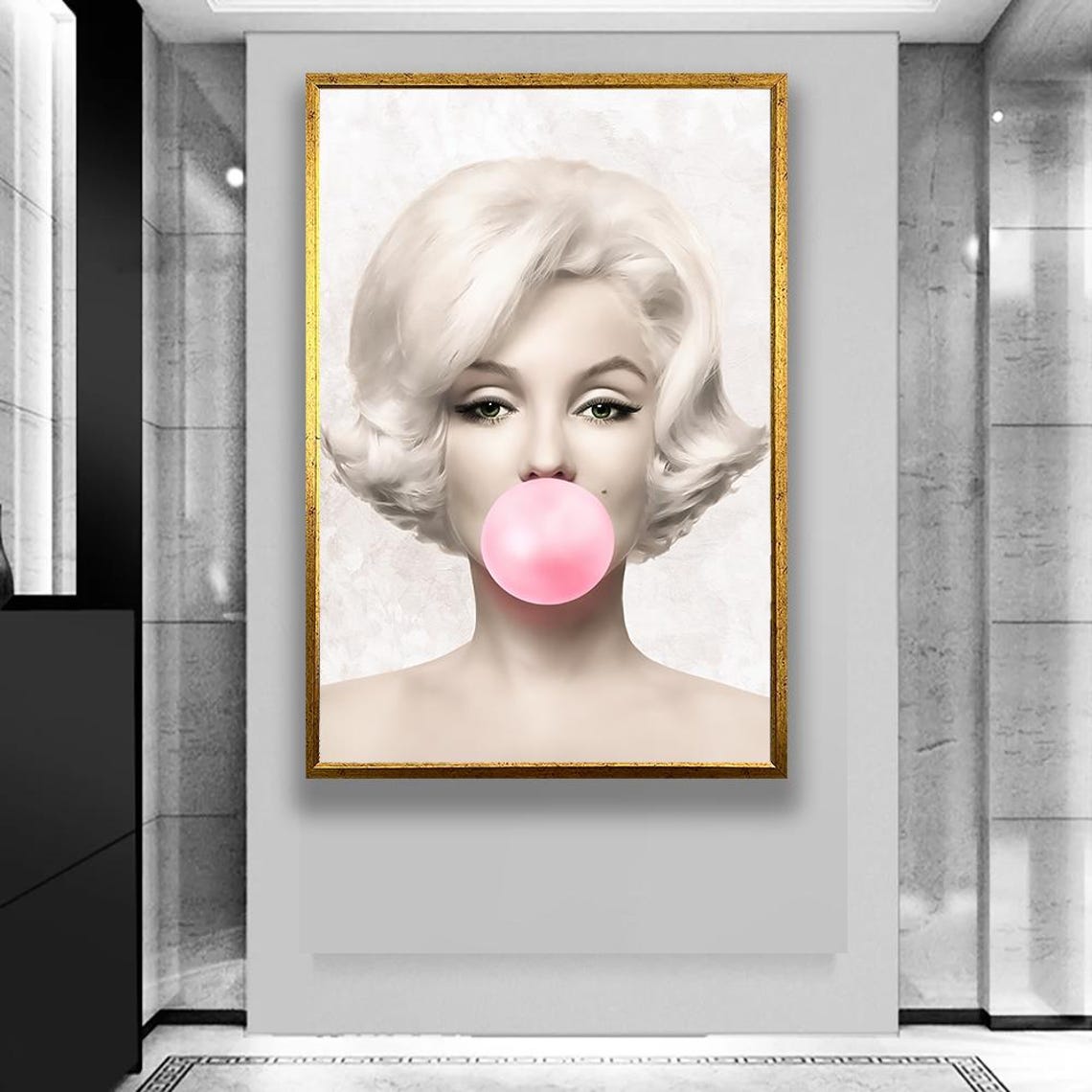 Blonde Glam Bubblegum Girl Portrait Canvas Wall Art
