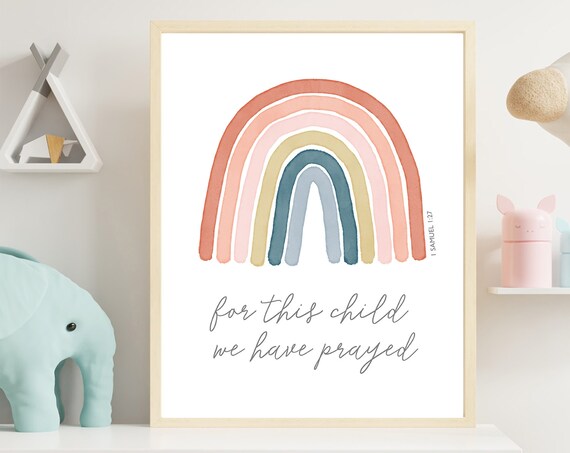 For This Child We Have Prayed Rainbow Bible Verse Nursery Print