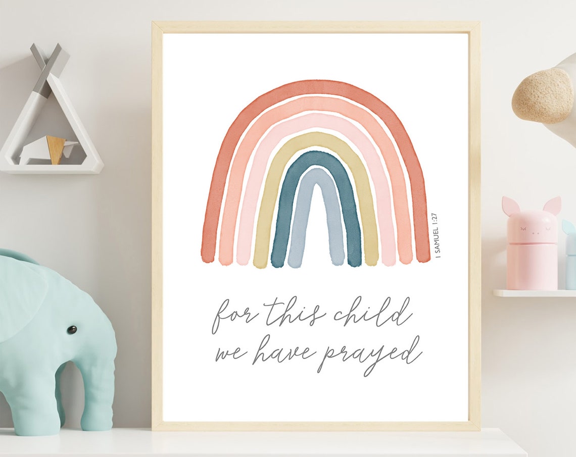 For This Child We Have Prayed Rainbow Bible Verse Nursery Print