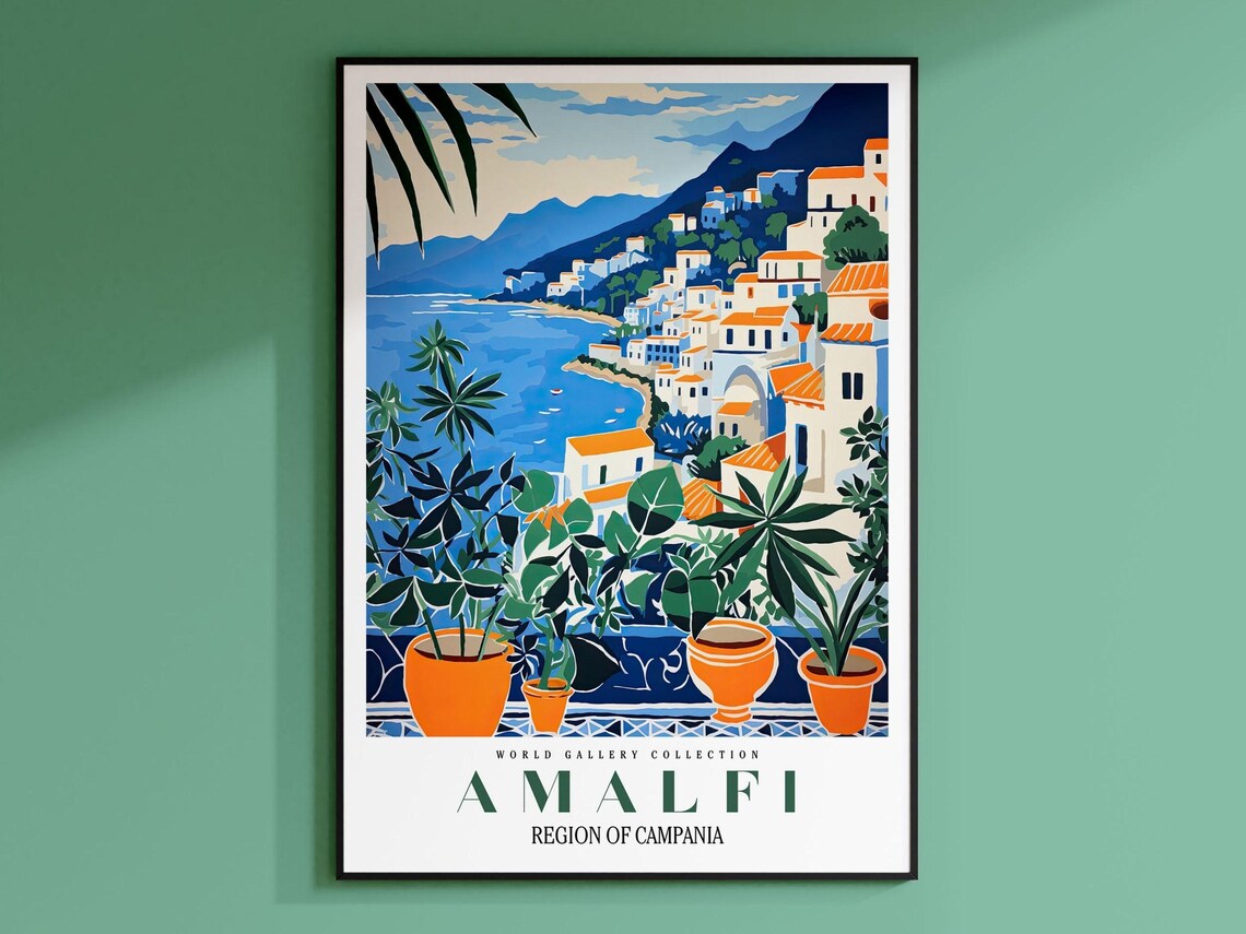 Amalfi Coast Travel Poster, Italian Coast
