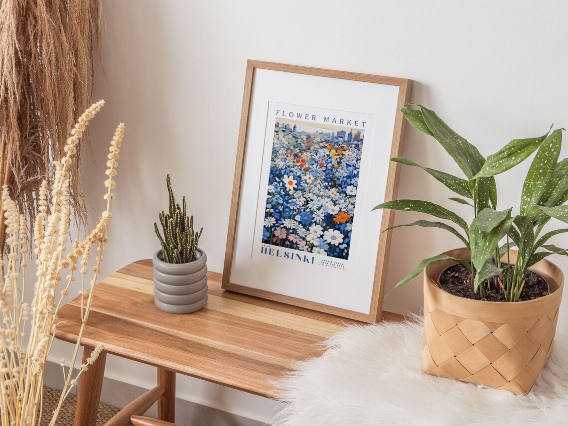 Helsinki Flower Market Travel Poster, Blue Flowers - Image 2