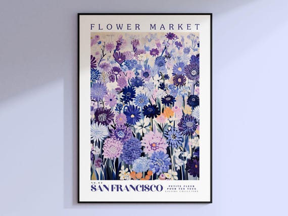 San Francisco Flower Market Travel Poster, Botanical Art