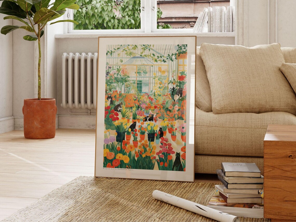 Playful Black Cats Hidden In A Greenhouse Flower Market Poster - Image 2